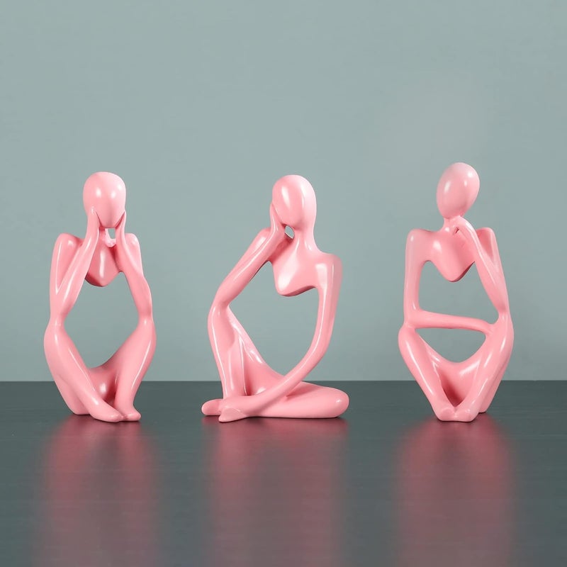BMLCGJ Thinker Statue Gold Decor Abstract Art Sculpture, Golden Resin Collectible Figurines for Home Living Room Office Shelf Decoration,Great Gifts Ideas (Pink) - Image 2